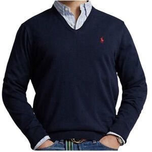 Polo By Ralph Lauren Pima Cotton V Neck Sweater